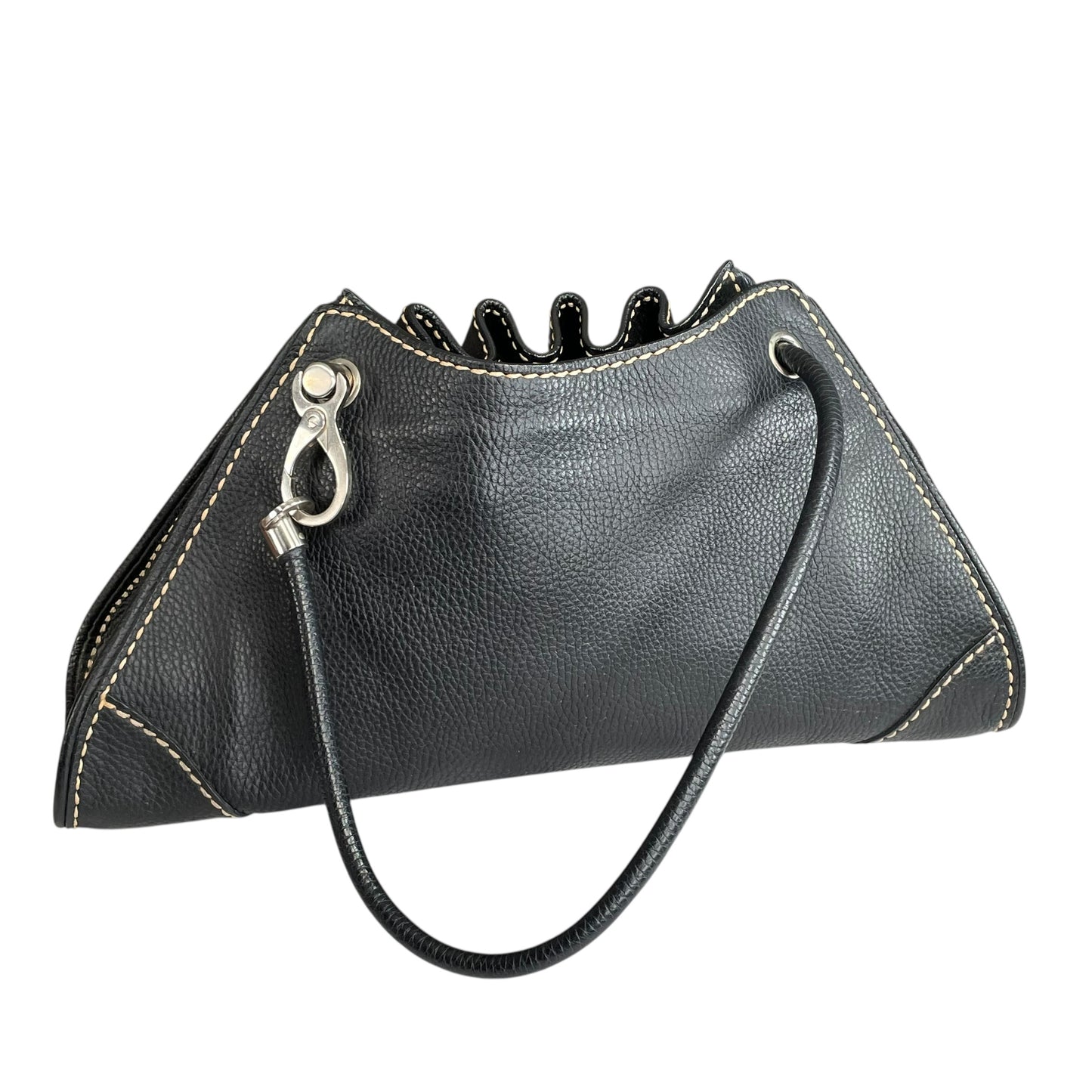 TOD’s Black Equestrian Pebbled Brushed SHW Drawstring Leather Shoulder Purse