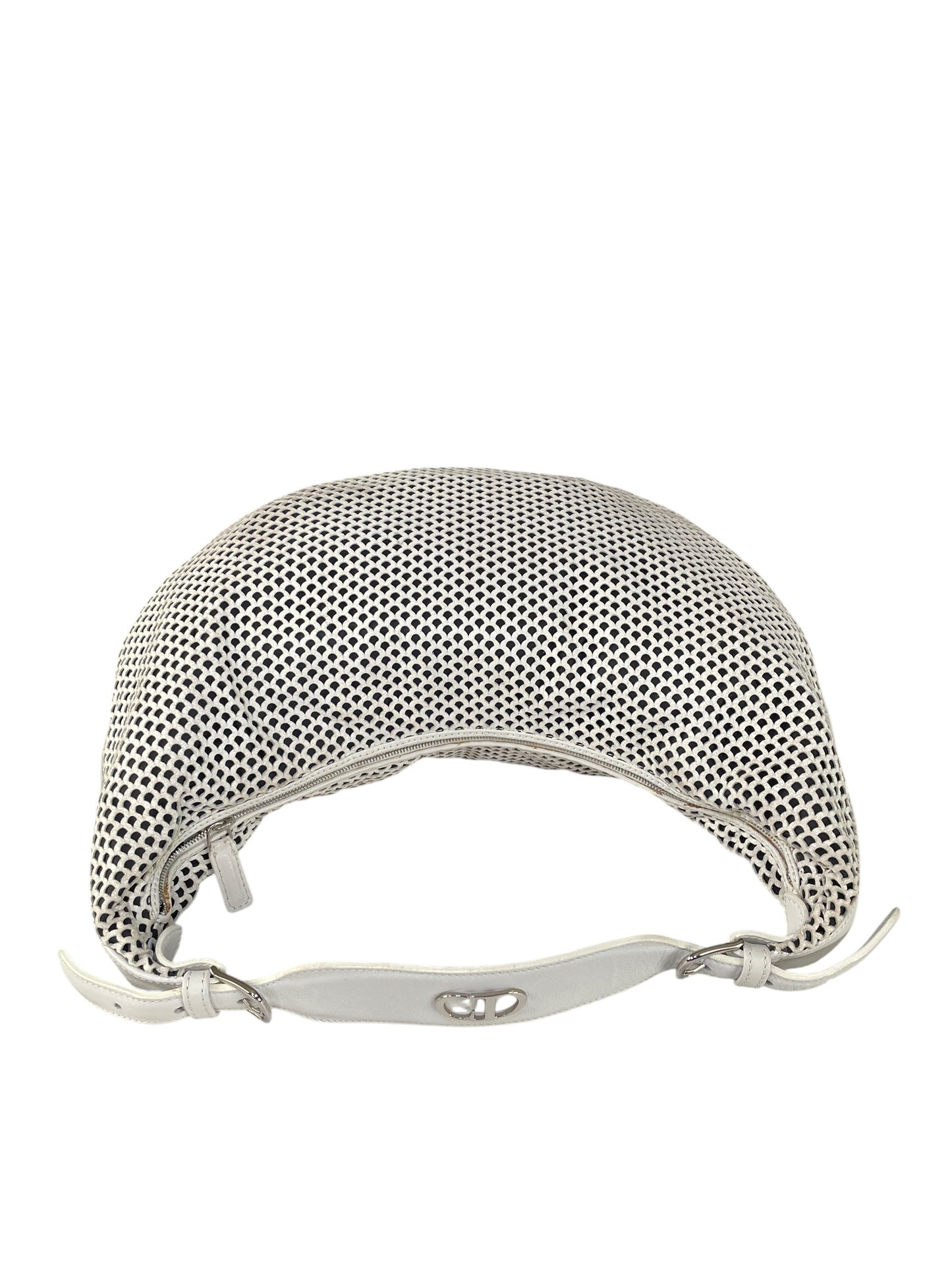 Christian Dior Y2K Perforated White Leather CD Logo Medium Hobo Bag