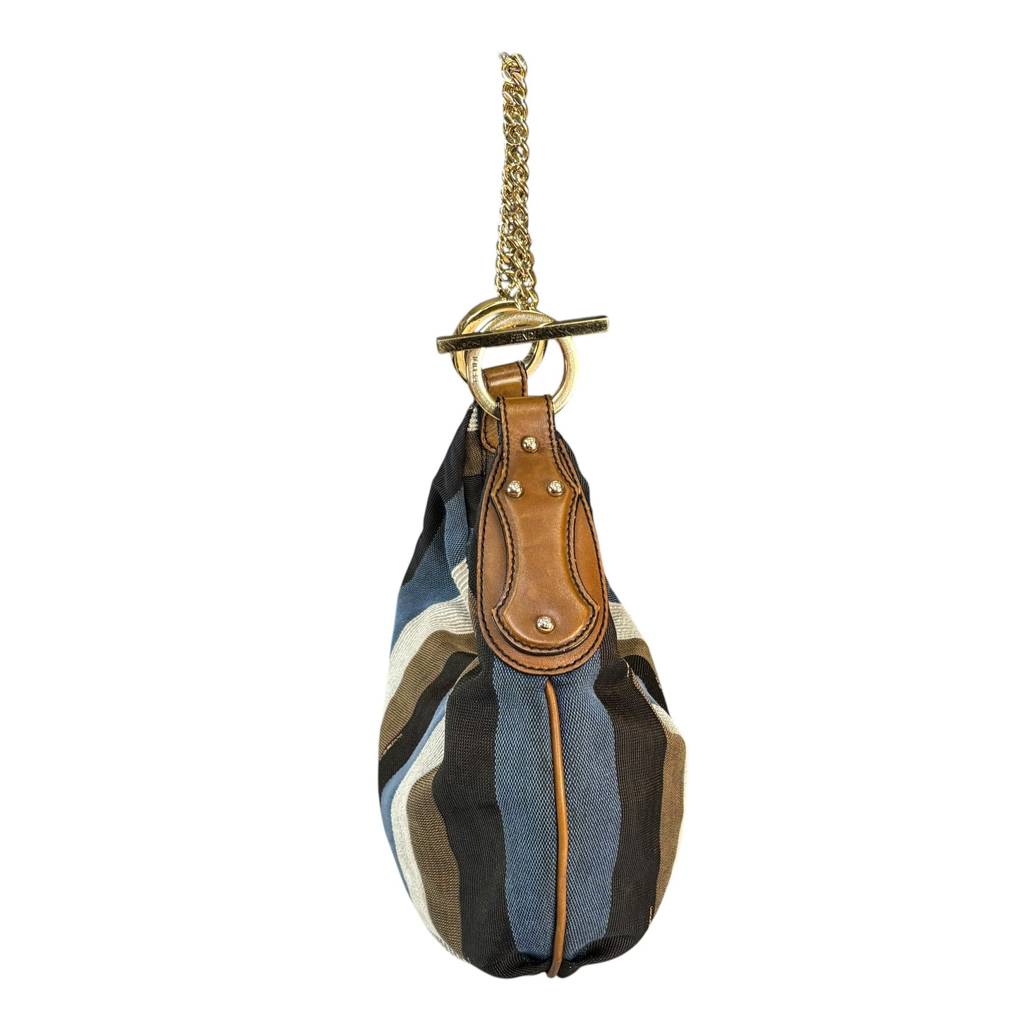 Fendi Y2K Pequin Striped Multicolor Small Blue / Brown GHW Jacquard Hobo Purse