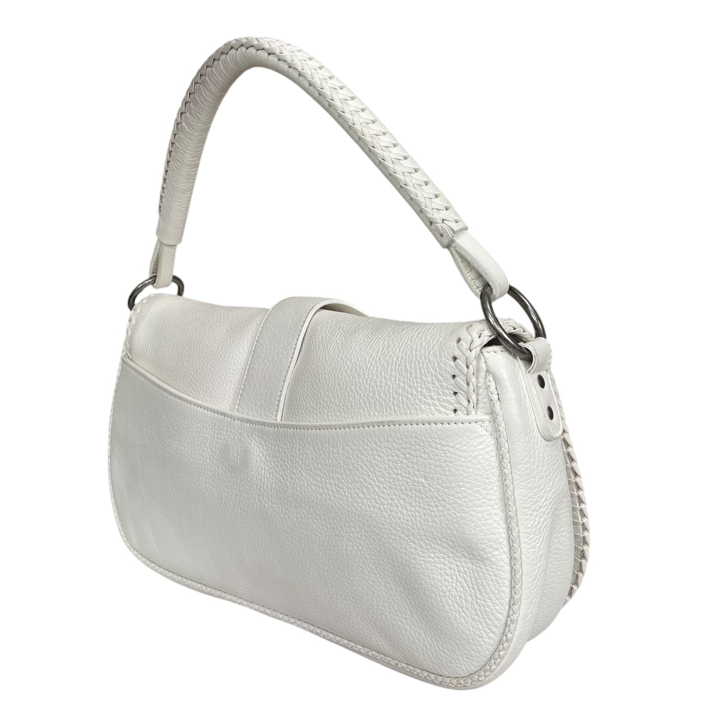 Christian Dior White Gaucho Large Y2K Top Handle Single Flap Shoulder Purse