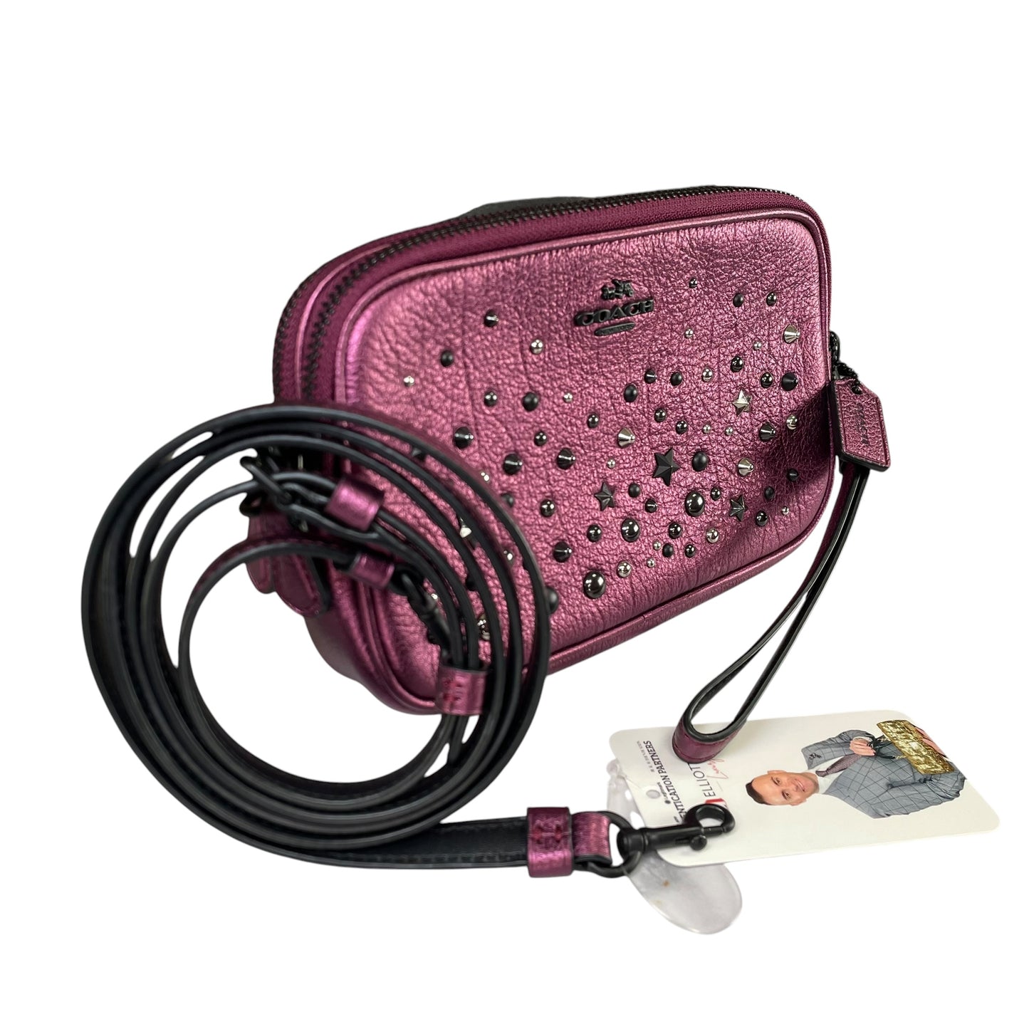 Coach Metallic Star Studded Double Purple Gumetal 2-Way Crossbody Wristlet