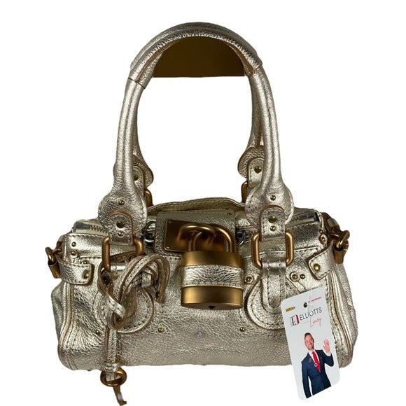 Chloe Small Paddington Silver Metallic Golden Studded Shoulder Zippy Purse Bag