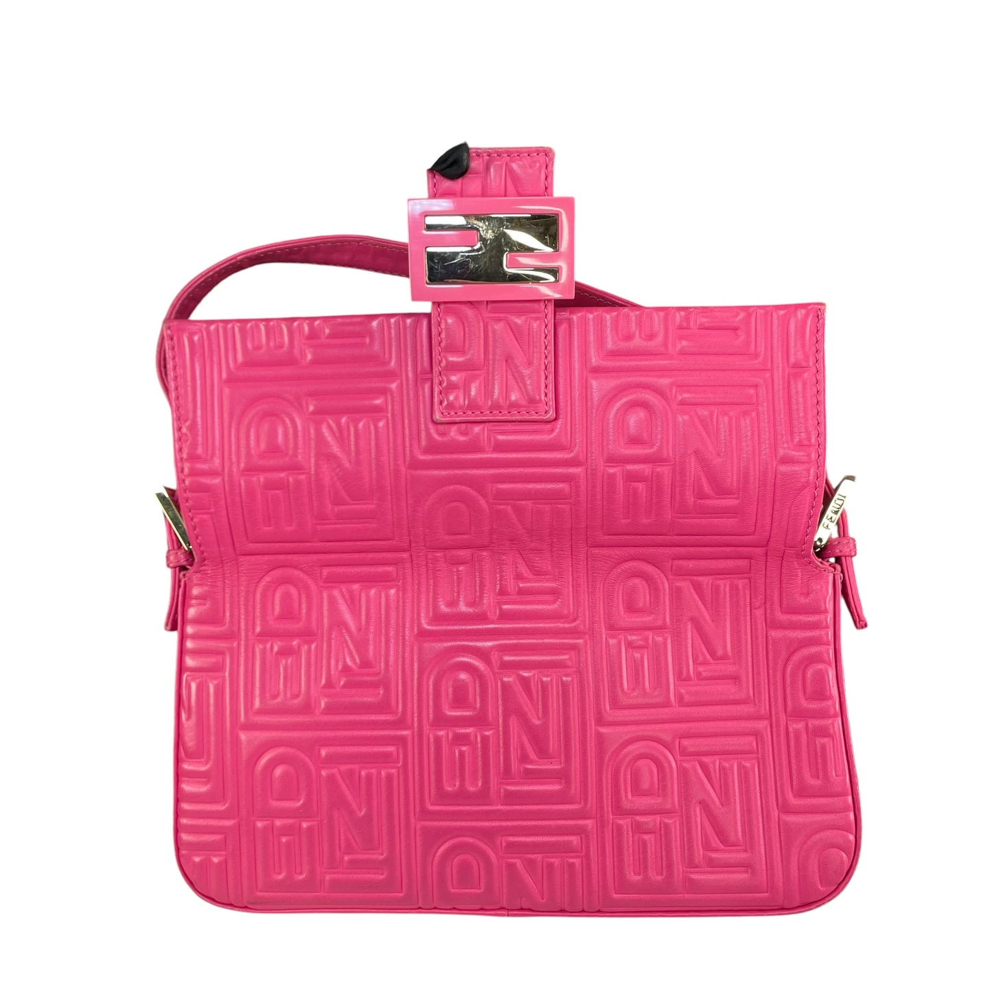 Fendi Baguette Re-Issue Embossed GHW Fusia Pink Leather Shoulder Purse