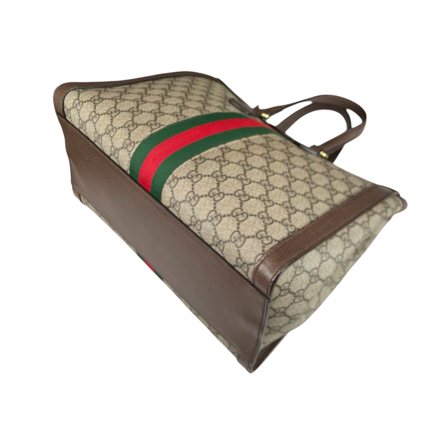 Gucci GG Ophidia GHW Leather Supreme Brown Canvas Crossbody Medium 2-Way Tote