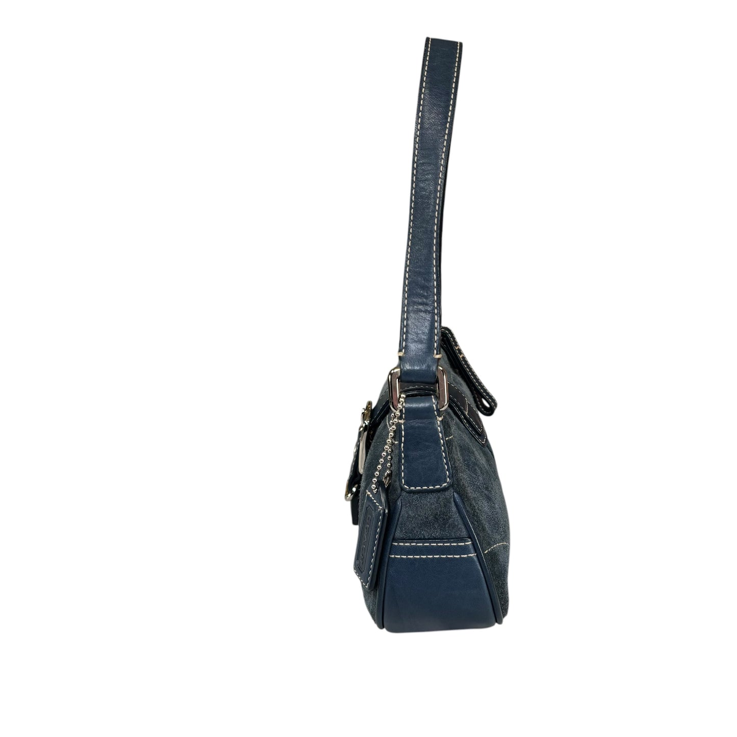 Coach Y2K Mini Soho Navy Blue Suede Buckle Shoulder Purse