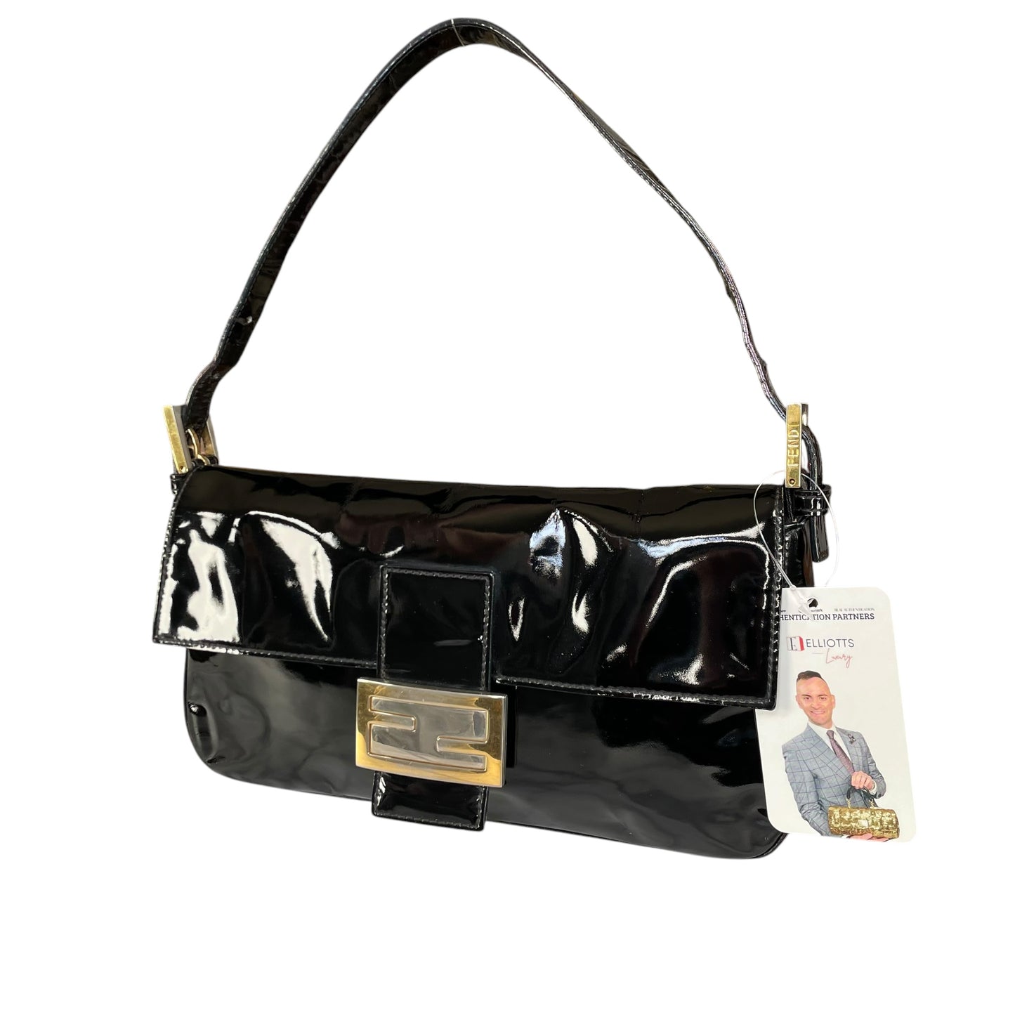 Fendi Baguette Black Patent Leather Two Tone HW Shoulder Purse