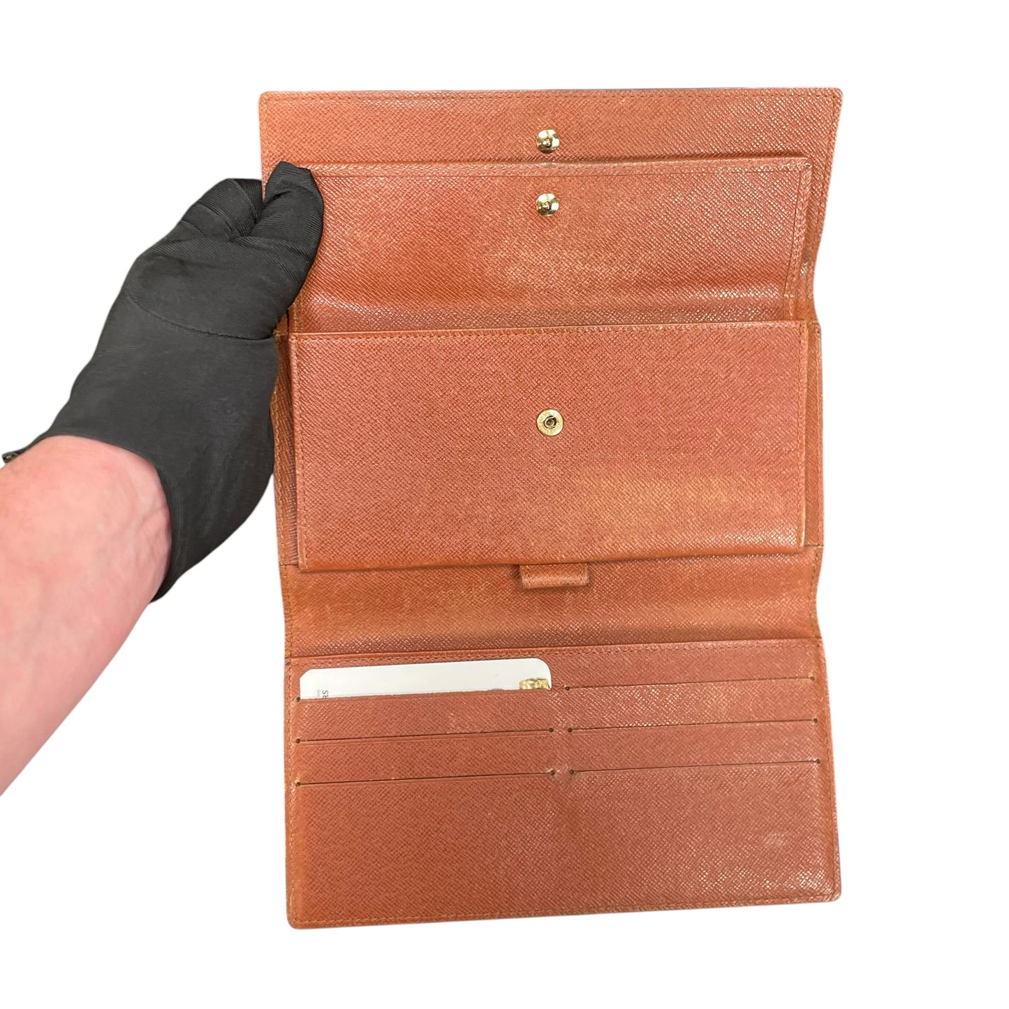 Louis Vuitton Sarah Monogram Portfolio Coated Canvas Brown Long Tri-Fold Wallet
