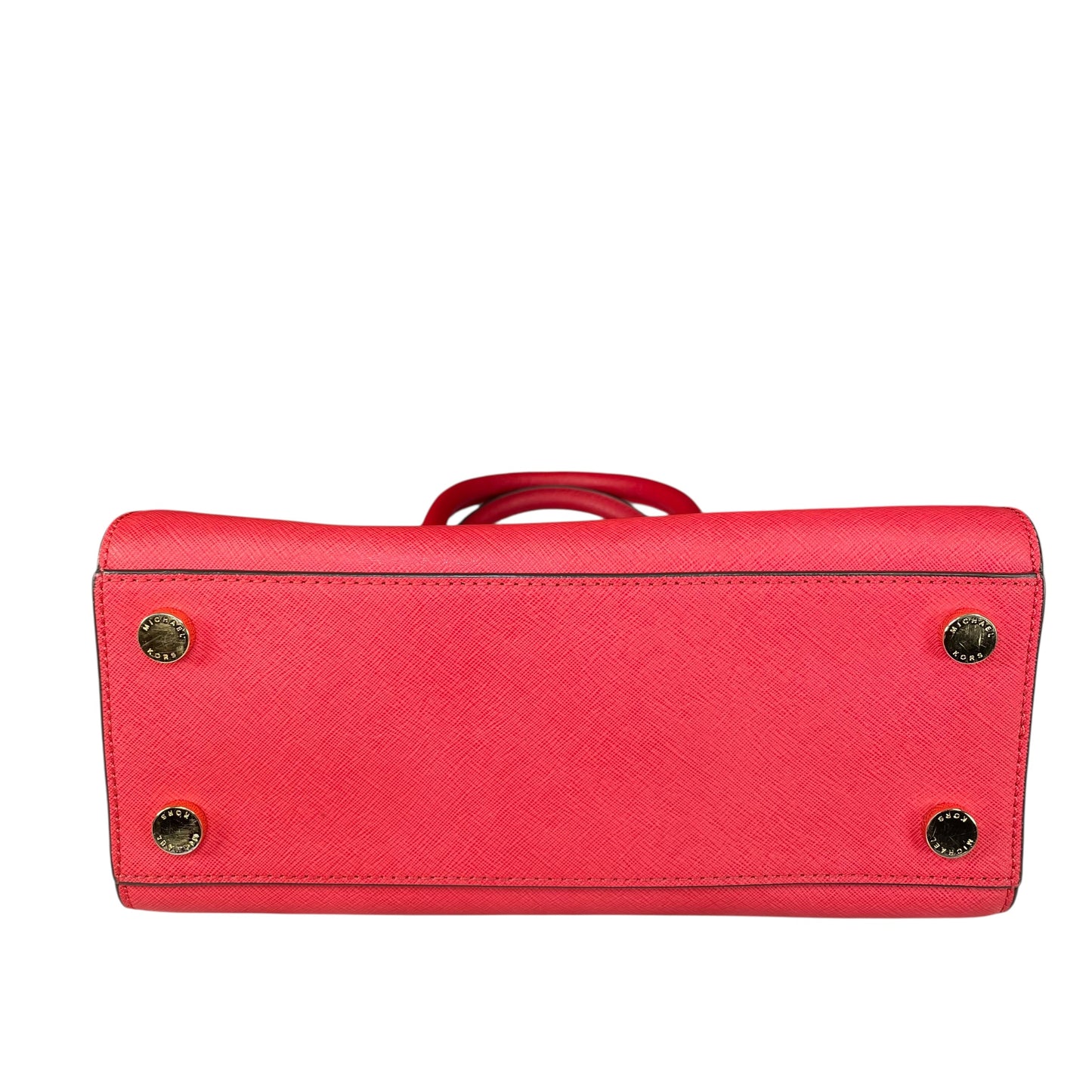 Michael Kors Selma Medium Satchel Pink Saffiano Leather Gold HW Crossbody Purse