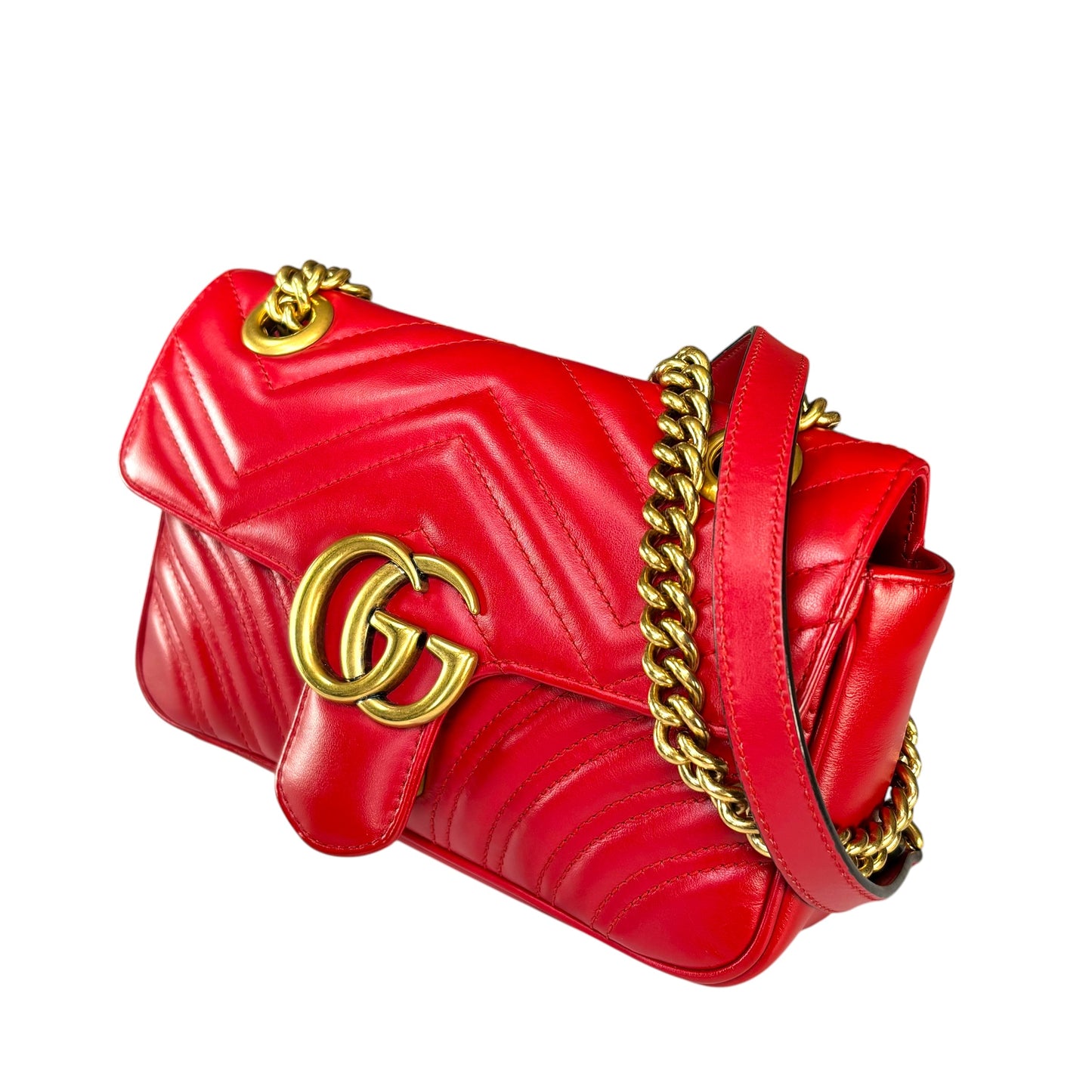 Gucci GG Marmont Red Leather Quilted Crossbody Shoulder Purse
