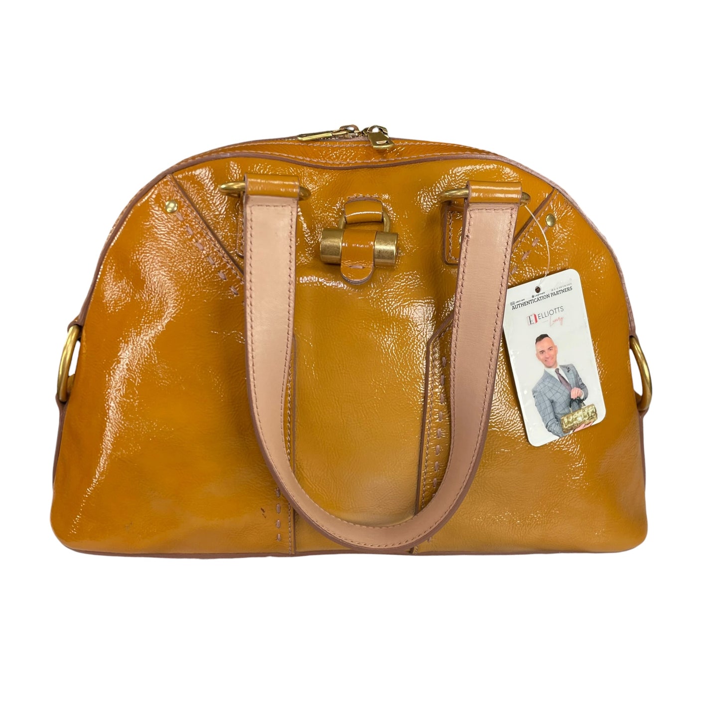 YSL Saint Laurent Mustard Hombre Patent Leather Muse GHW Tote