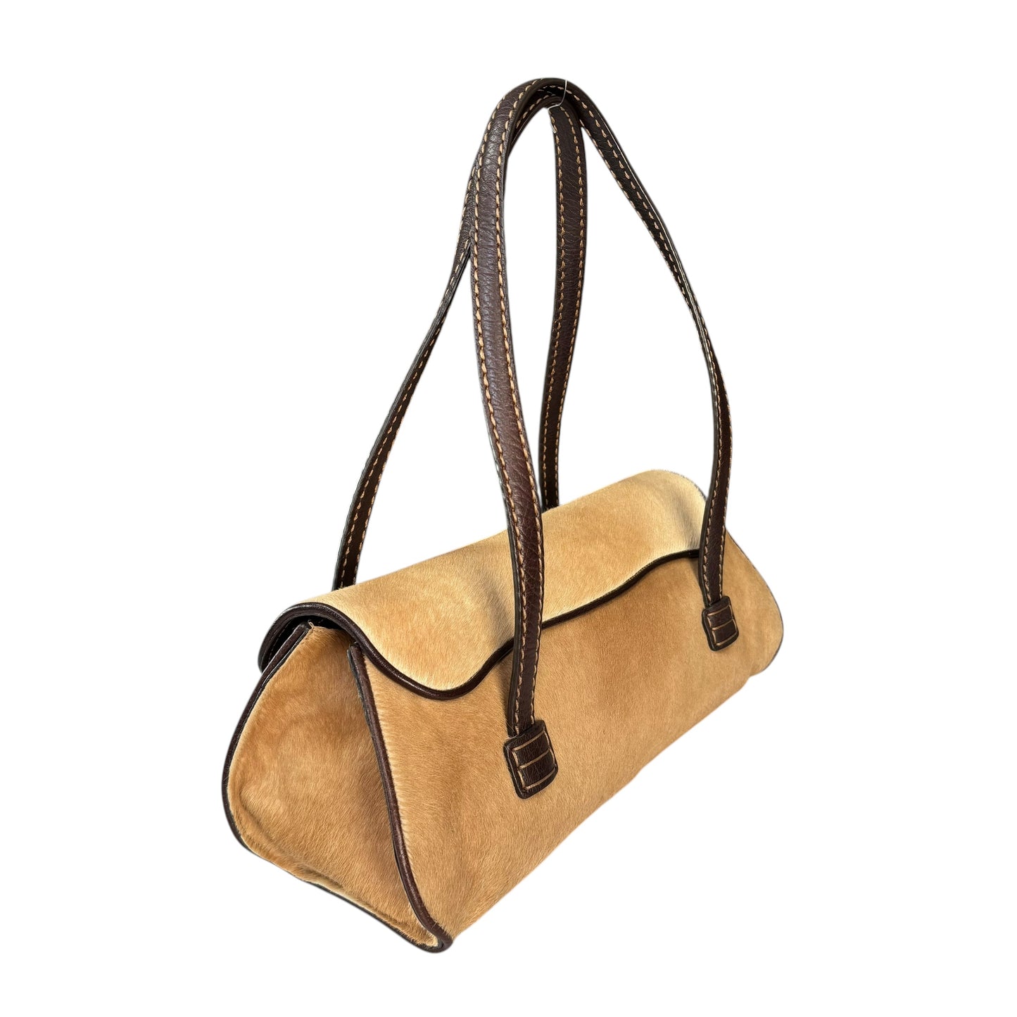 Tod’s Fawn Hair Calf Pony Brown Leather Baguette Shoulder Purse
