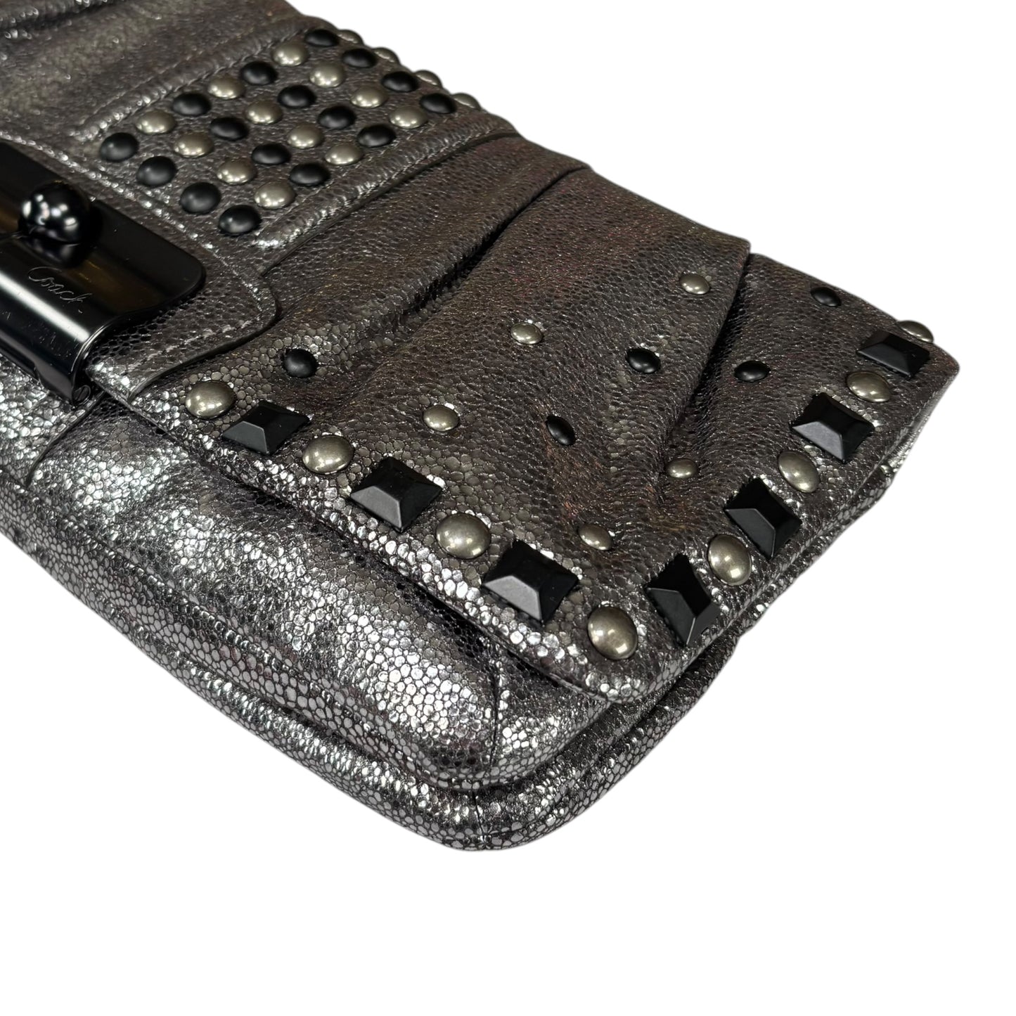 Coach Metallic Studded Gunmetal XL Kristian Leather Clutch