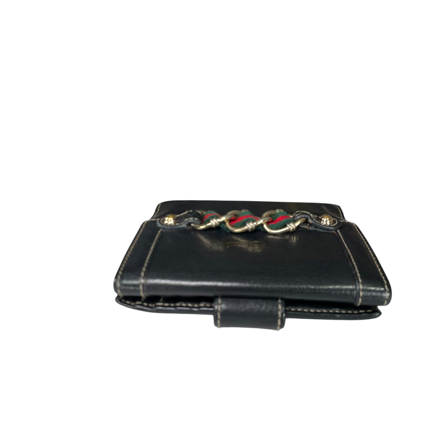 Gucci Capri Wallet Black Leather Web Horsebit Compact Wallet Vintage GG