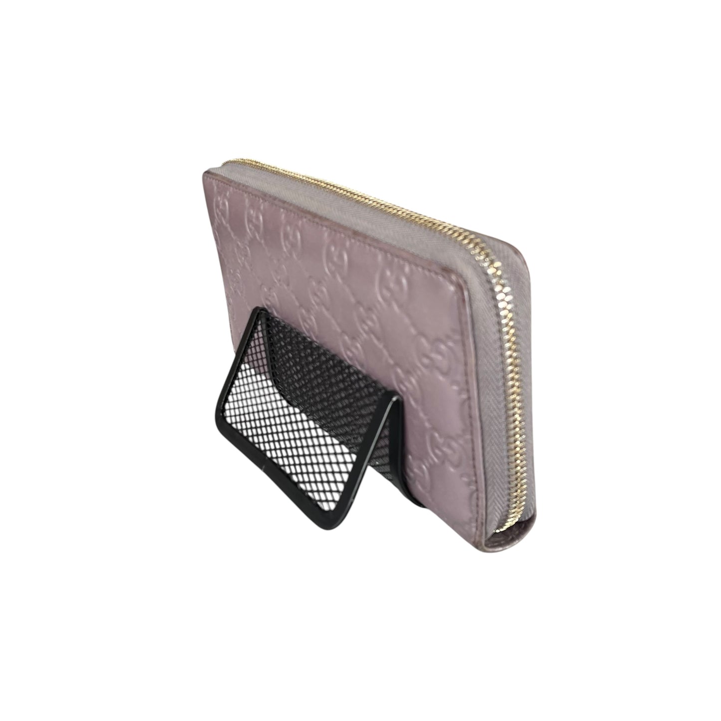 Gucci Guccissima GHW Metallic Lilac Zip Around Wallet GG Embossed Leather