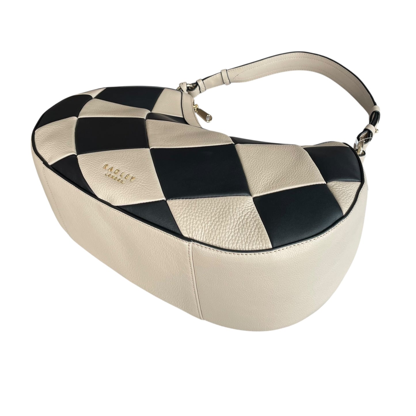 Bradley London Two-Tone Black Creme GHW Quilted Leather Shoulder 2-Way Hobo Bag