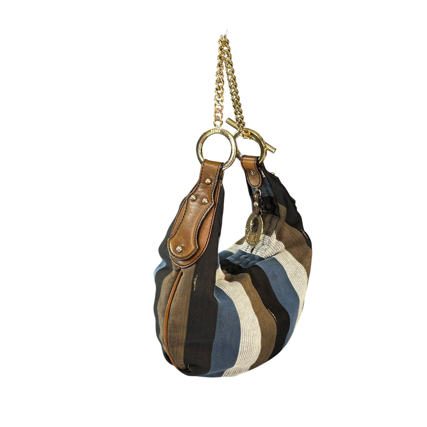 Fendi Y2K Pequin Striped Multicolor Small Blue / Brown GHW Jacquard Hobo Purse