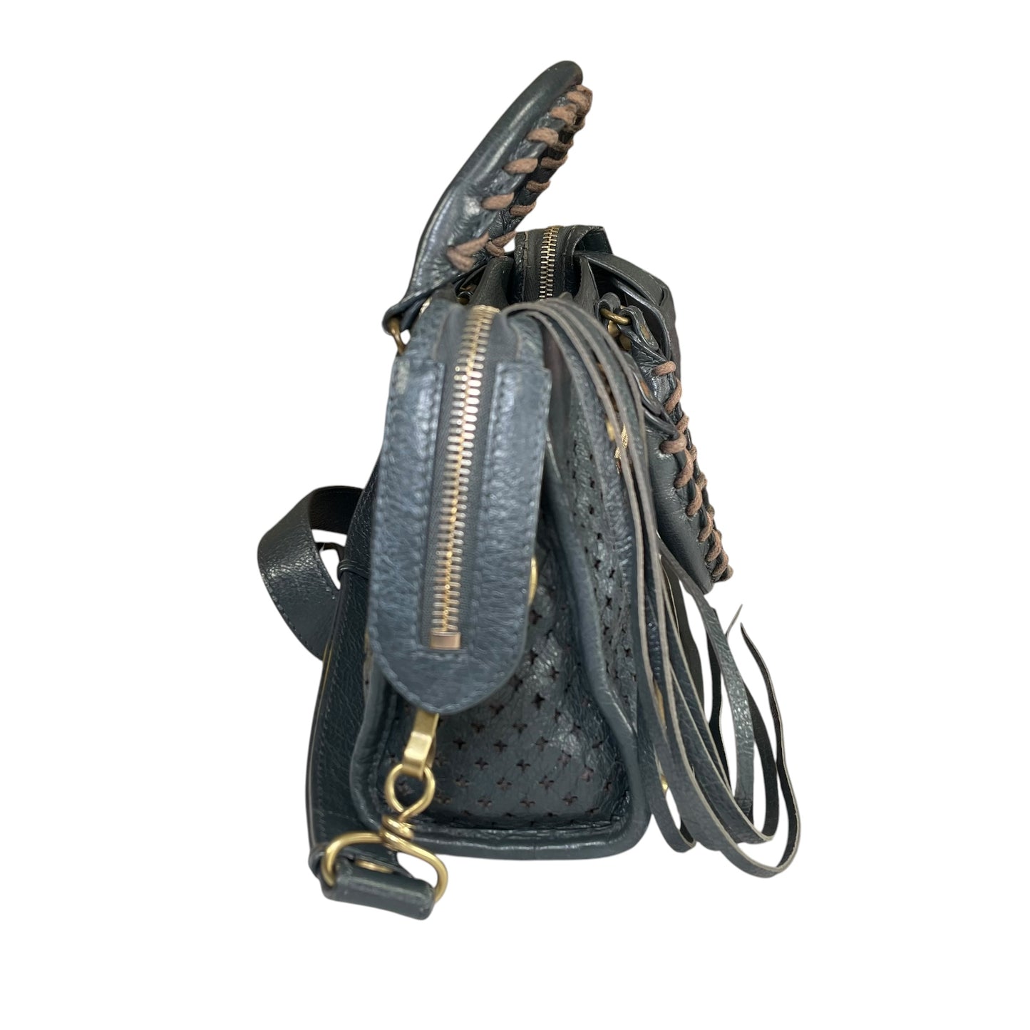 Balenciaga Motorcross Mini City Leather Perforated Anthracite Grey Bag