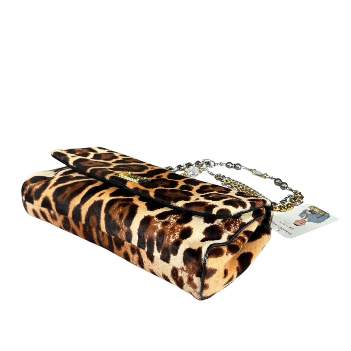 Dolce Gabbana Leopard Hair Calf Flap Chain Shoulder Purse