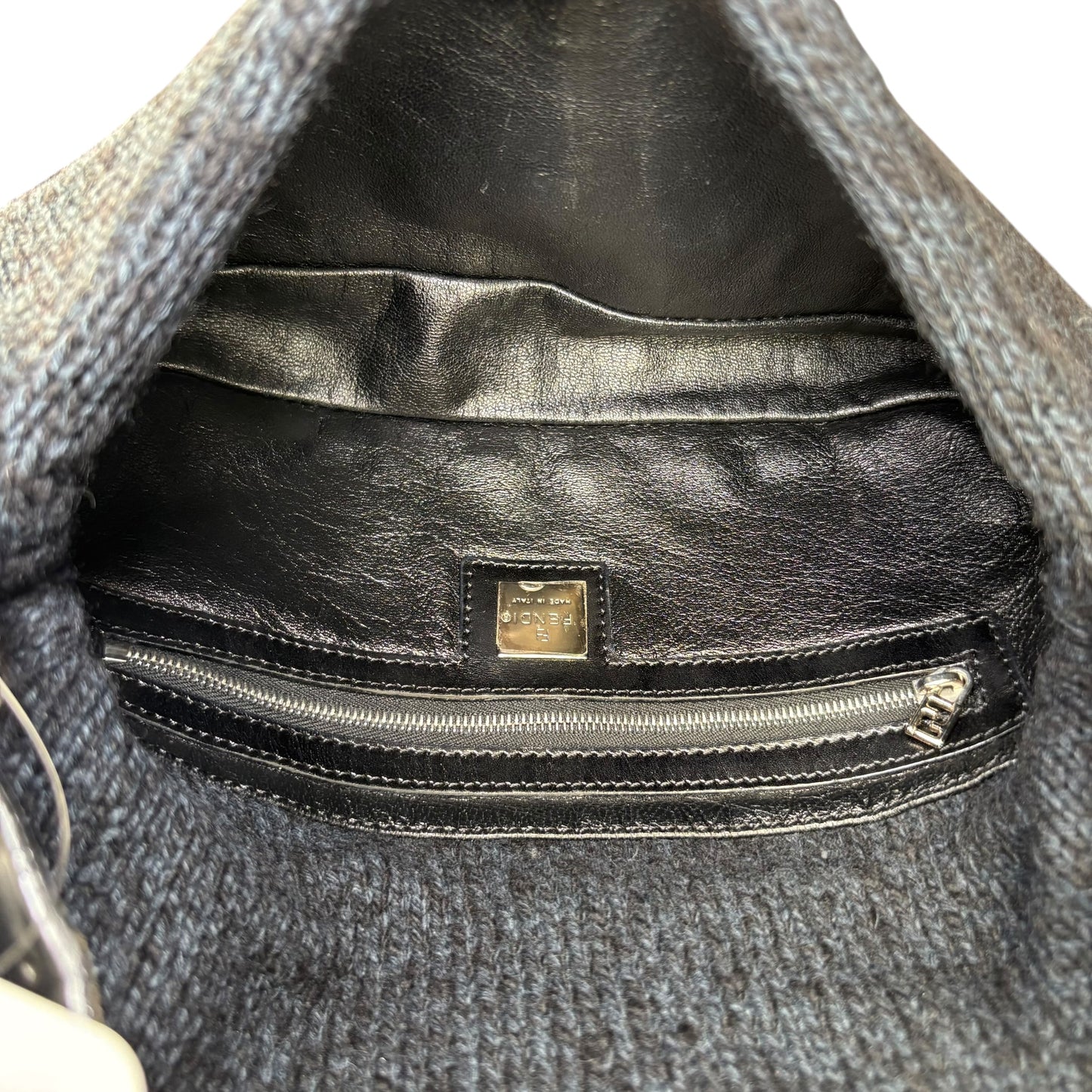 Fendi Baguette Classic Y2K Wool Cashmere Blue / Black SHW Knit Shoulder Purse