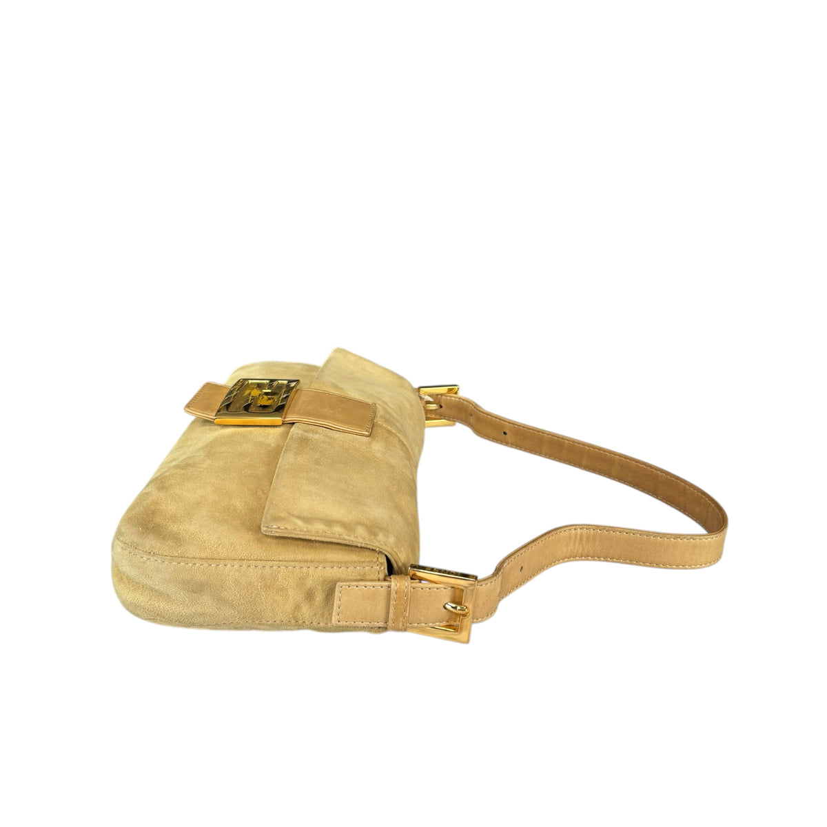 Fendi Y2K Baguette Suede Leather Gold / Gold Tan Shoulder Purse