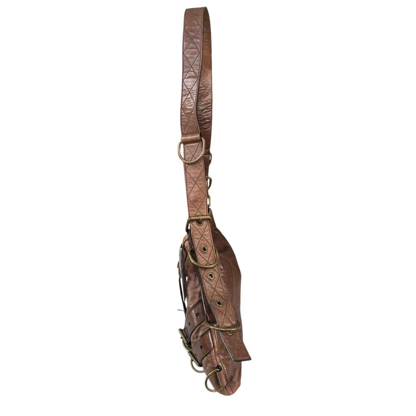 Givenchy Y2K Vouyou Classic Mahogany Brown Distressed Leather 2-Way Shoulder Crossbody Bag