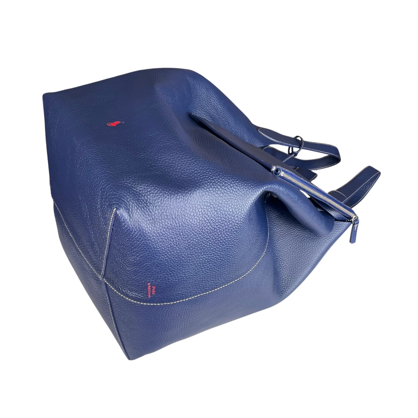 Ralph Lauren Polo Play Blue / Red Pebbled Leather Large Hobo Shopper Tote