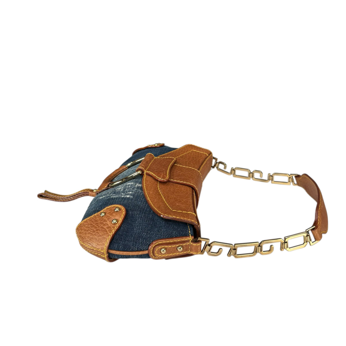 Dolce & Gabbana Y2K O-Ring Distressed Denim Gold Purse