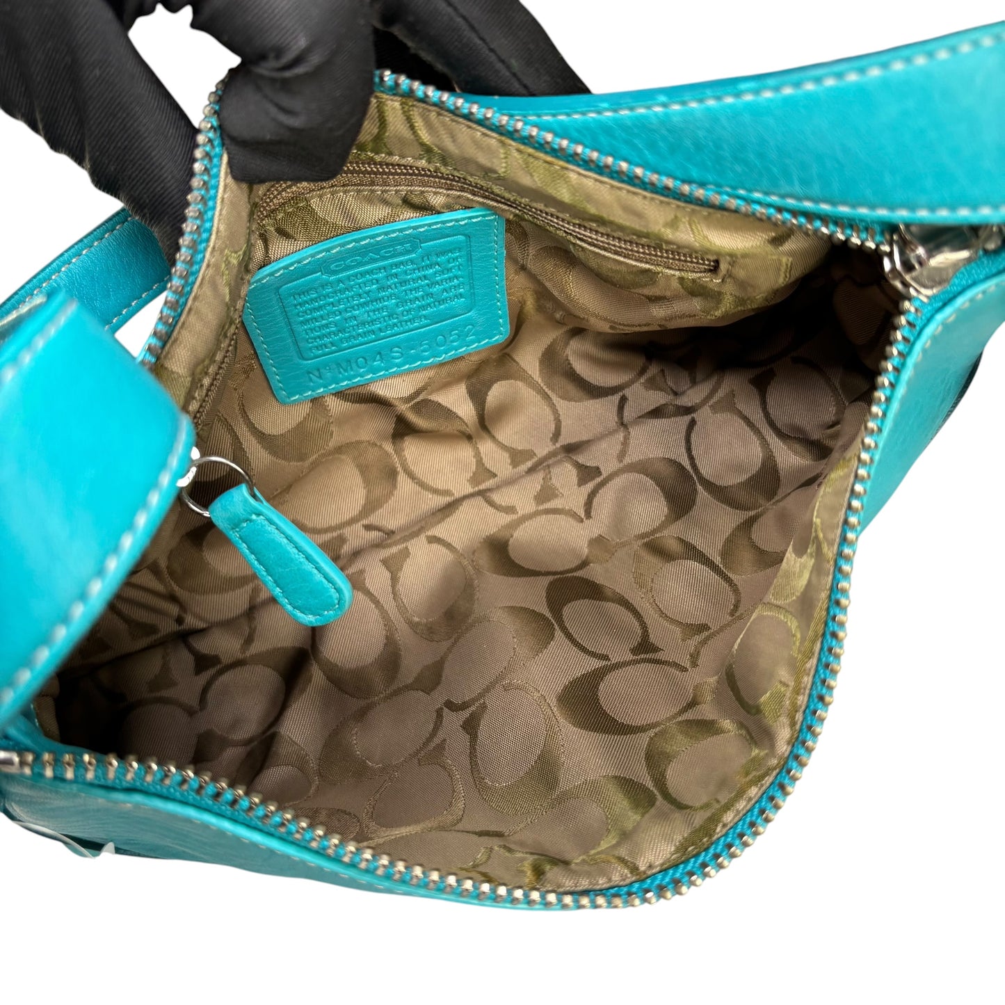 Coach Hamilton Baguette Turquoise Perforated Leather SHW Shoulder Purse