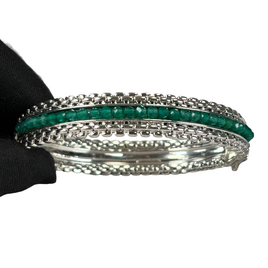 JAI by John Hardy Sterling 925 Green Gemstone Hinged Bangle 6.75”