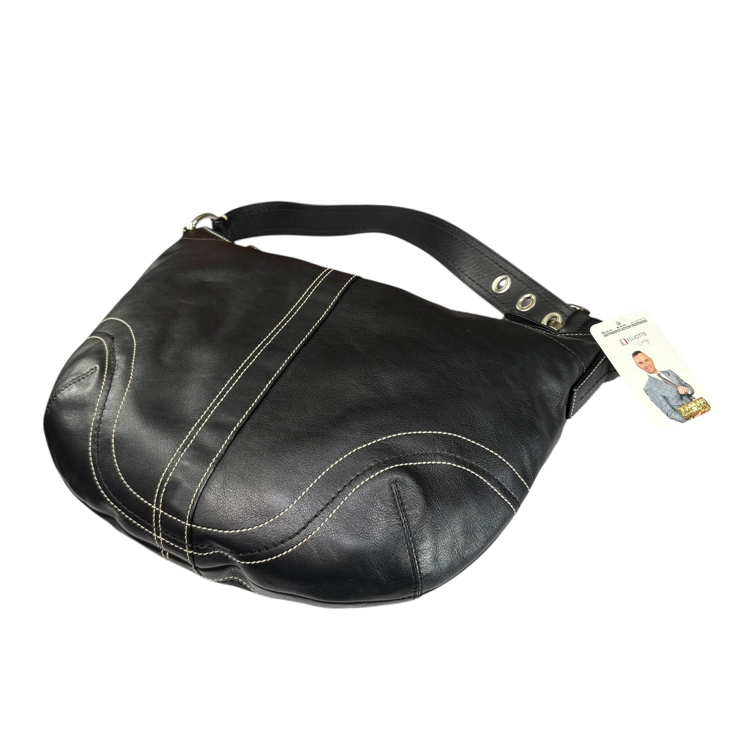 Coach SoHo Large Black Leather SHW Croissant Shoulder Hobo Purse