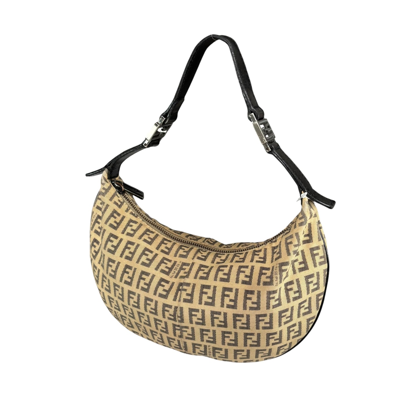Fendi Y2K Mini Croissant Canvas Black Leather Shoulder Purse