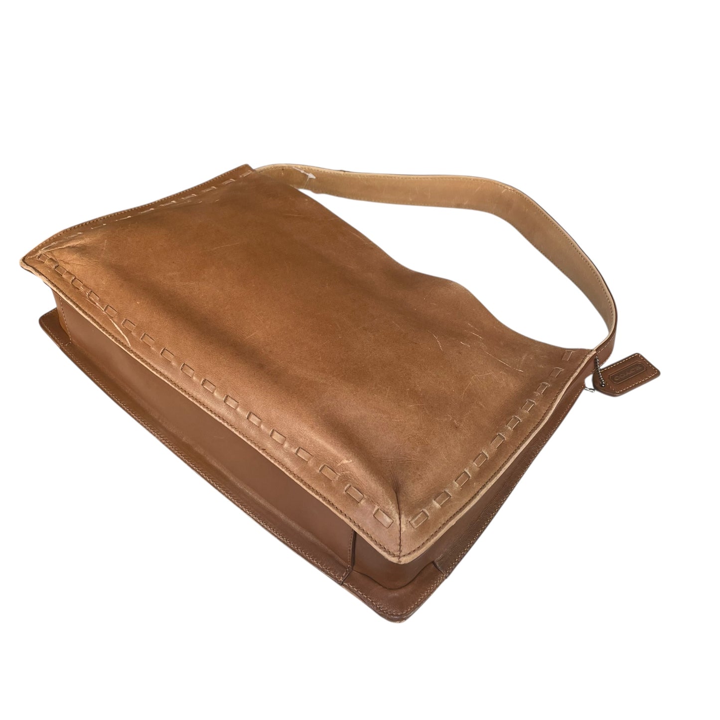 Coach Whitney Brown Distressed Leather 9467 Zip Stitch Trim Y2K Shoulder Bag