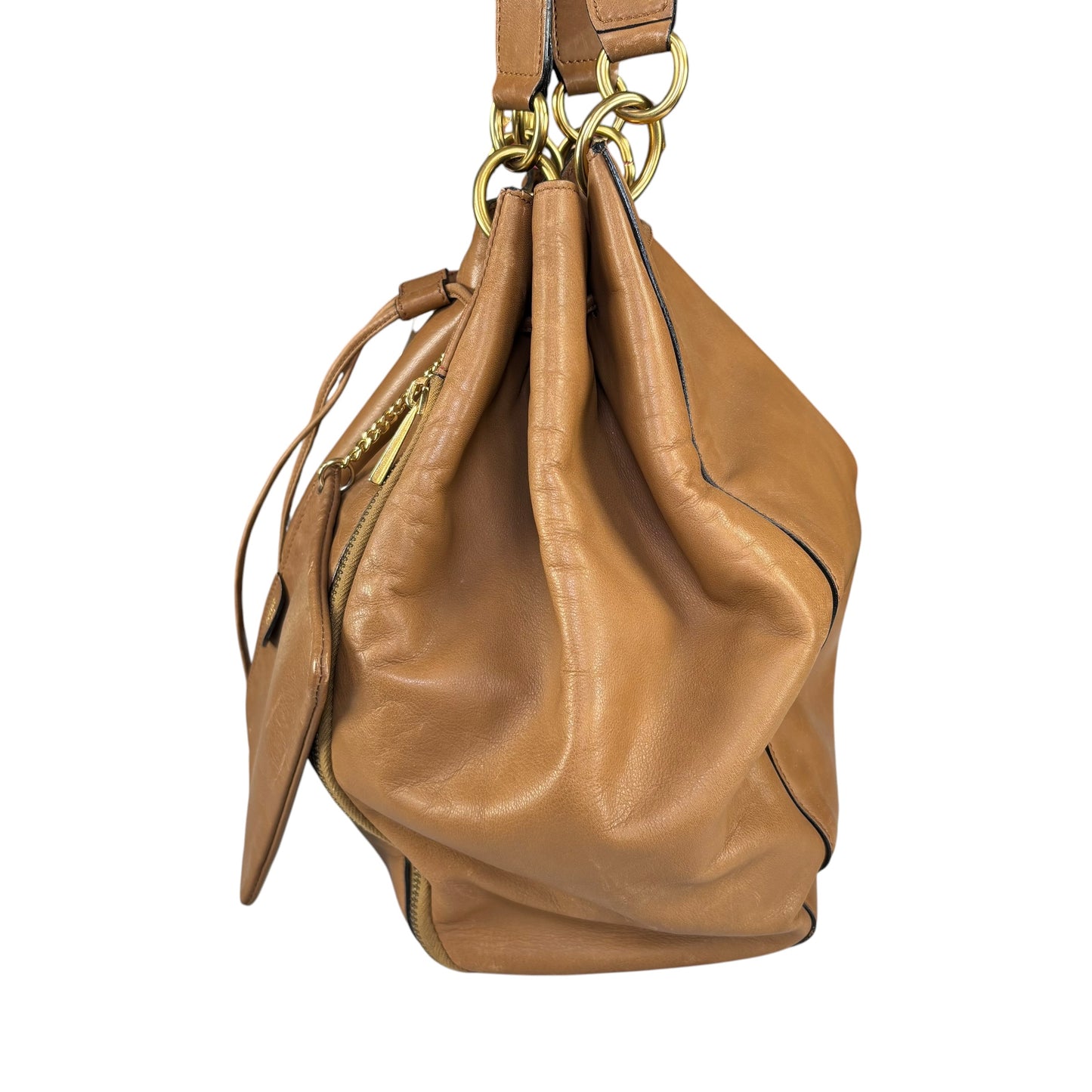 Celine Gold Brown Leather GHW Pouch Drawstring Bucket Hobo Bag