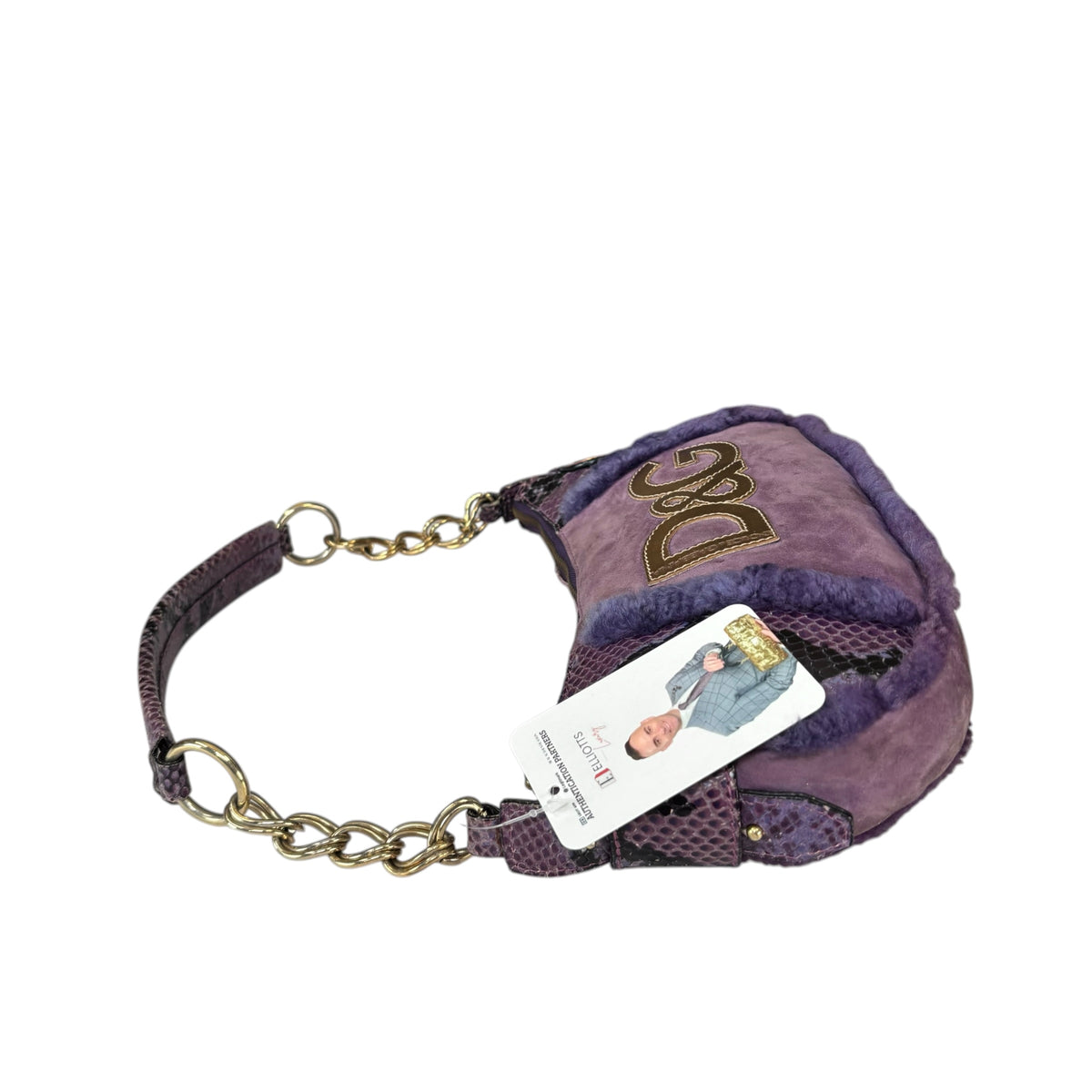 Dolce & Gabbana Y2K Purple Shearling Python Embossed Shoulder Purse
