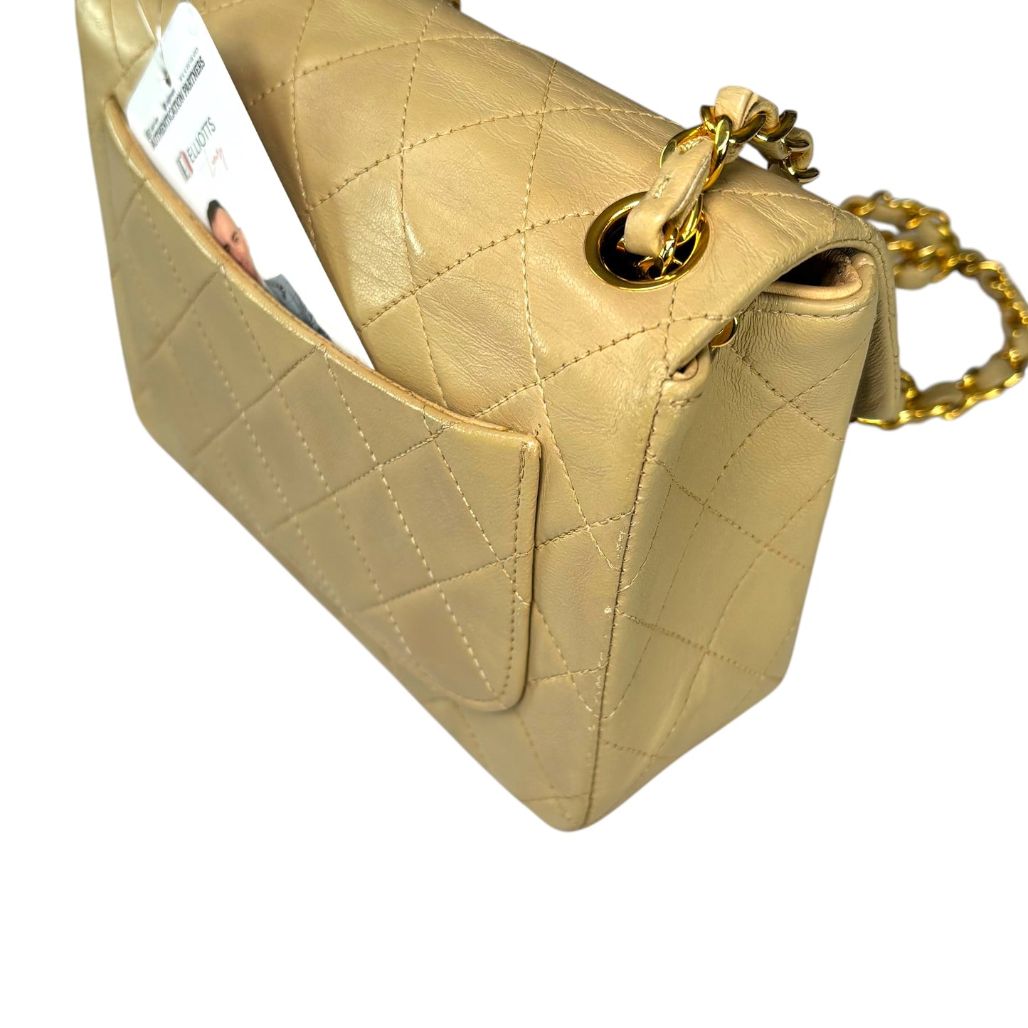 Chanel CC Classic Mini Square Beige Lambskin GHW Shoulder Purse