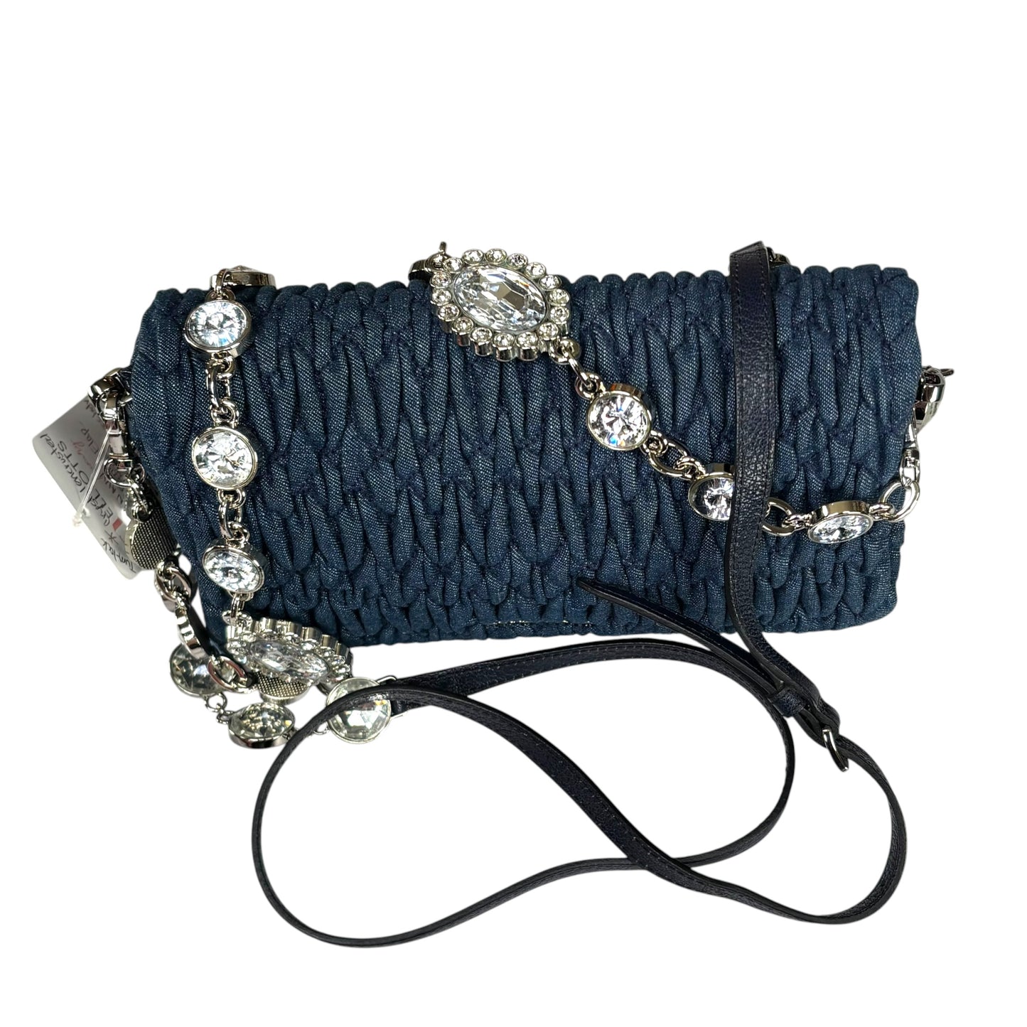 Miu Miu Crystal SHW Encrusted Denim 2-Way Crossbody Flap Turn-Lock Purse