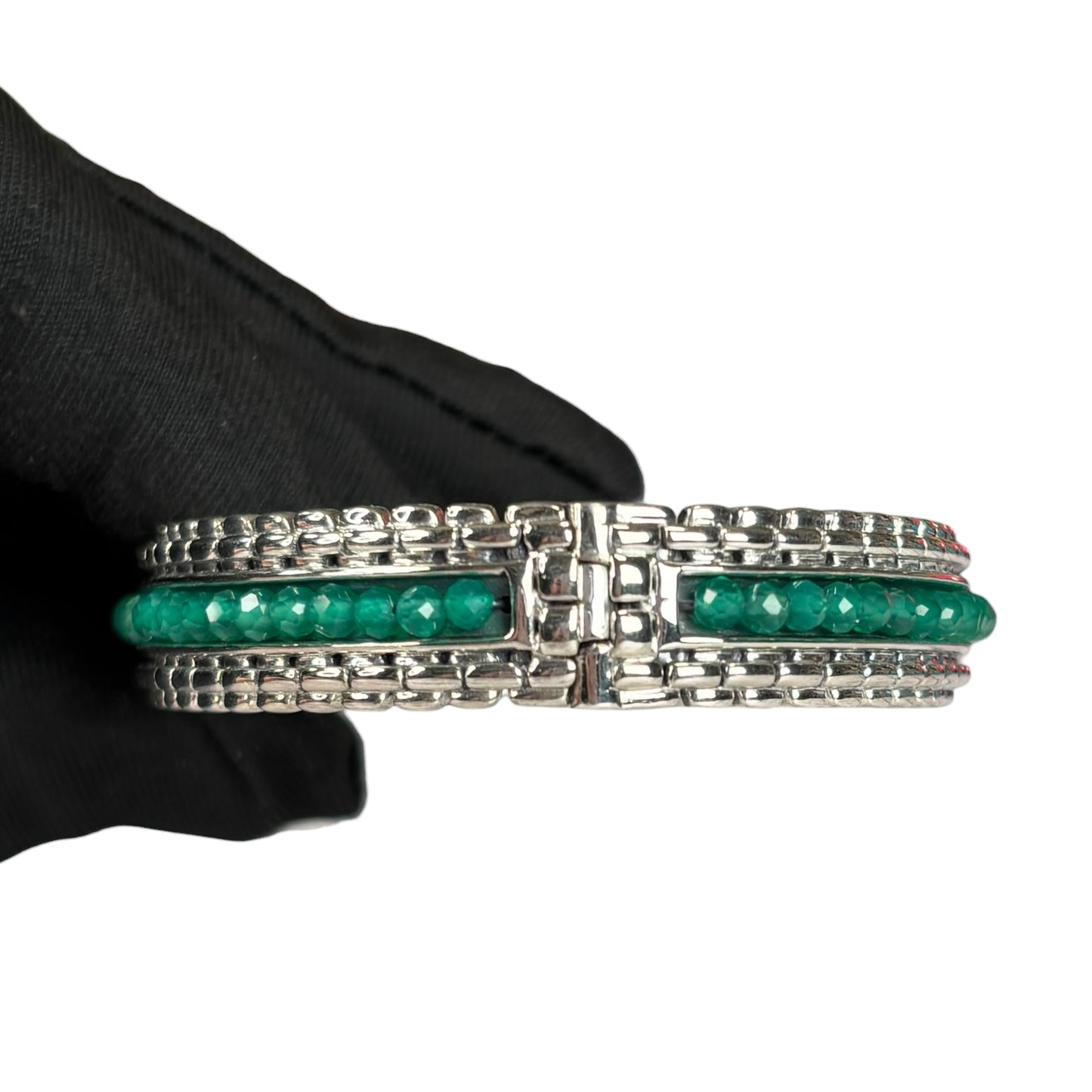 JAI by John Hardy Sterling 925 Green Gemstone Hinged Bangle 6.75”
