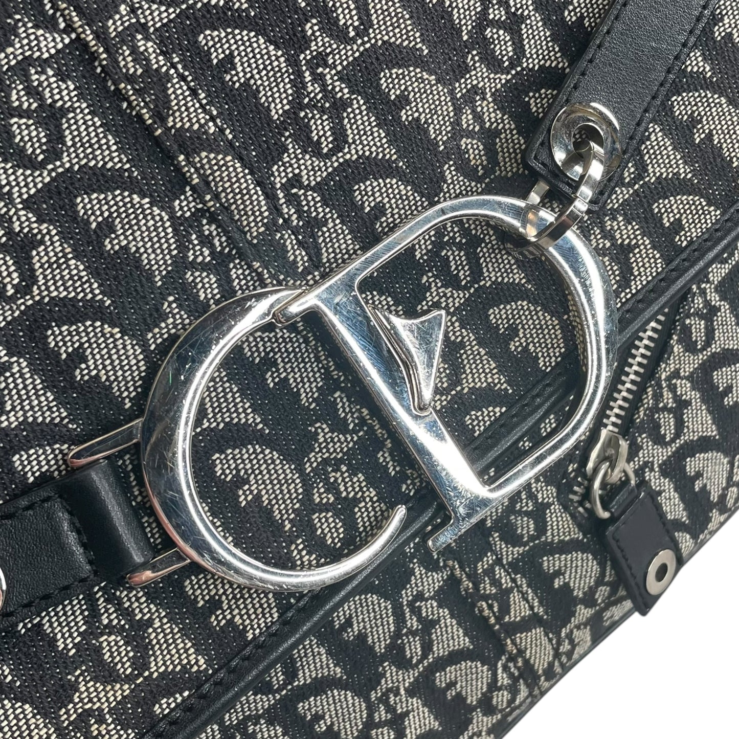 Christian Dior Oblique SHW Black Leather Canvas Trotter Monogram Crossbody 2 Way Shoulder Messenger Purse