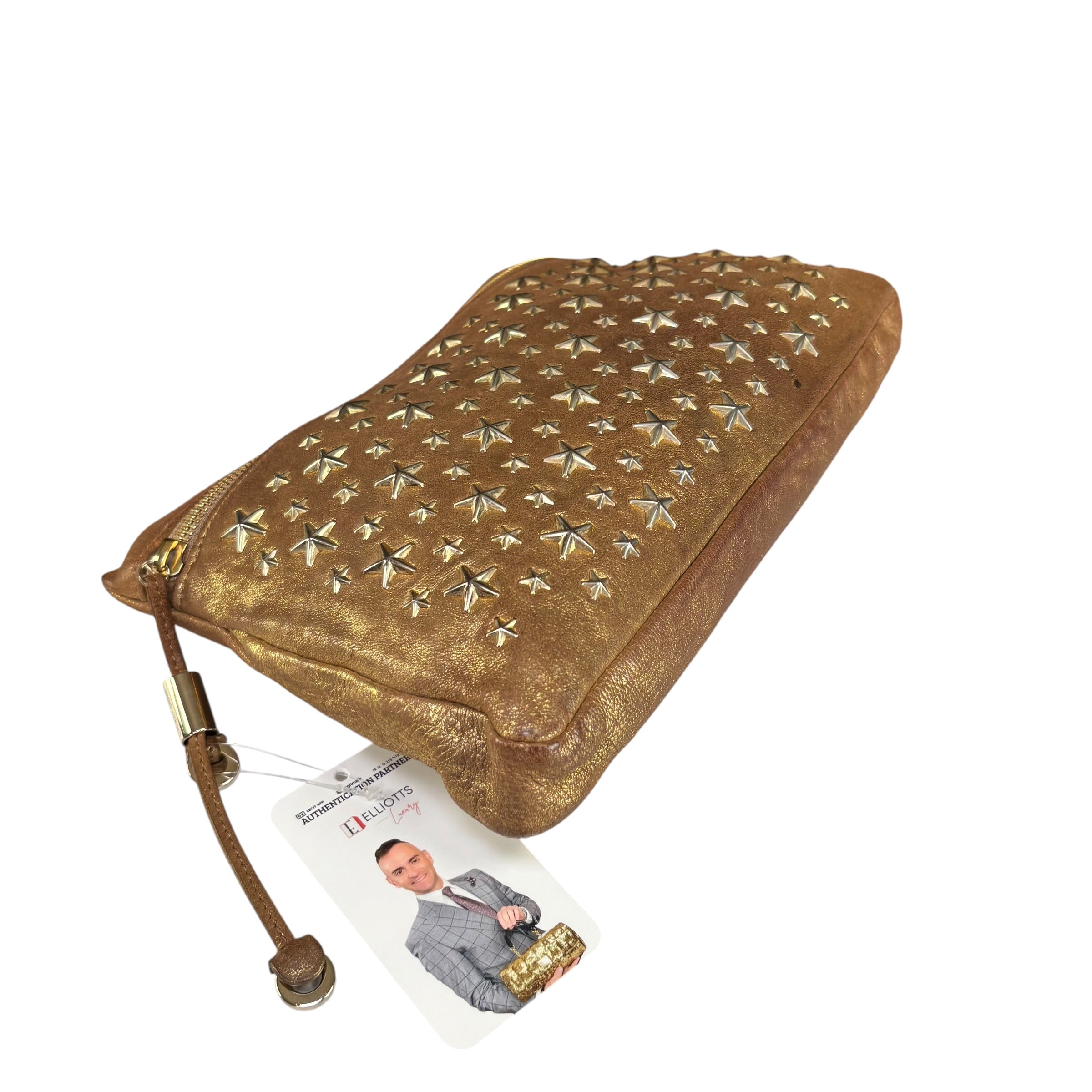 ｼｮ~ﾒ Jimmy Choo Zena Star Studded Golden Metallic Clutch – Elliott's Luxury