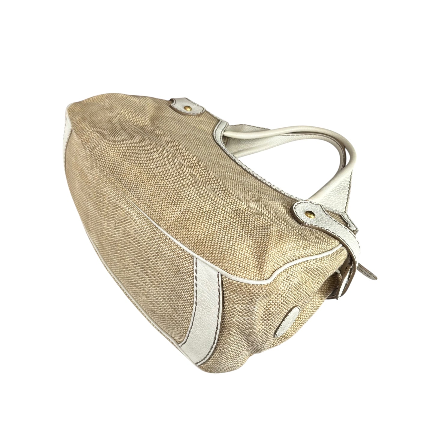Tod’s Decoupage Canvas Chalk & Tan Leather Shoulder Purse