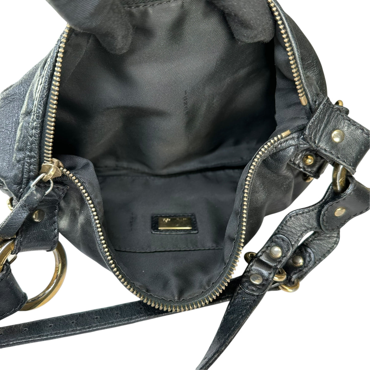 Fendi Baguette Y2K Knot / Flower Black Leather Shoulder Purse