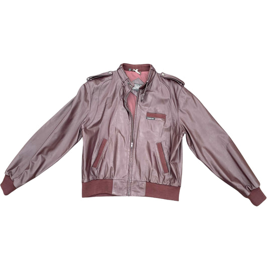 Members Only Y2K Leather Bomber Jacket Oxblood Burgundy 44 XL