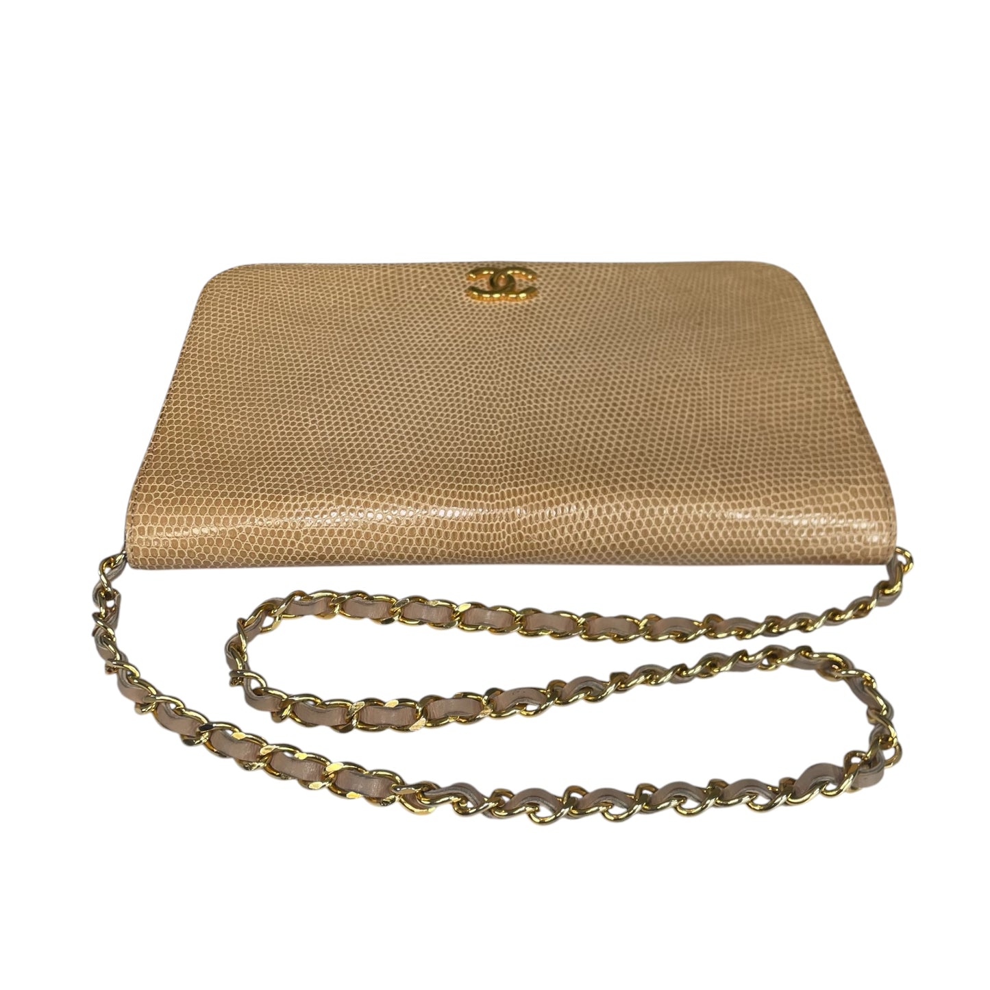 Chanel CC Exotic Lizard Single Flap 24K Plated Lambskin Push Lock Purse