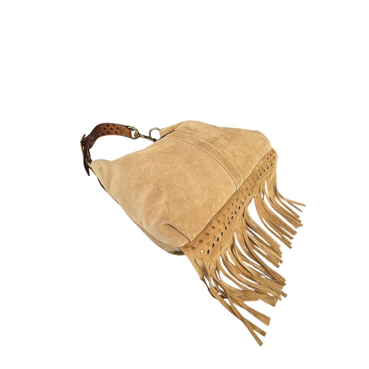 Coach Y2K Fringe Beige /Brown Hampton Suede Leather Hobo Purse