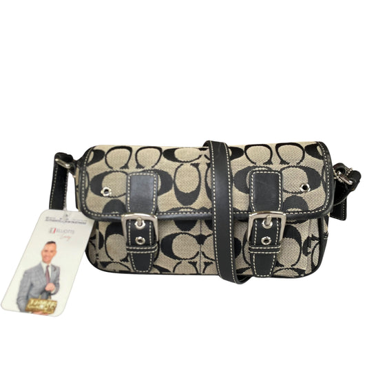 Coach Mini Field Sig C SHW Black Leather Canvas Crossbody