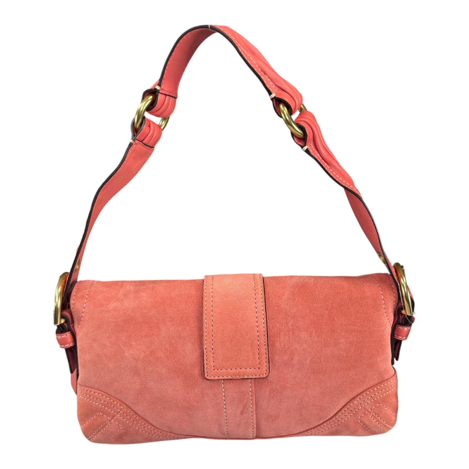 Coach Y2K SoHo Coral Suede Brass Buckle Baguette Shoulder Purse