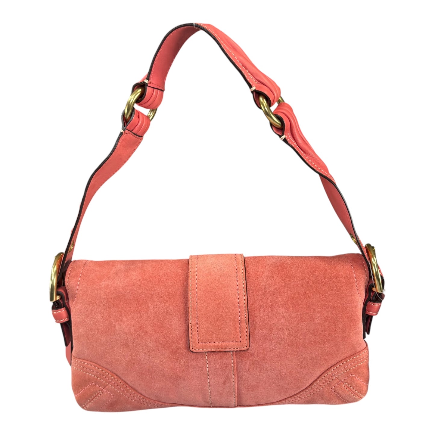 Coach Y2K SoHo Coral Suede Brass Buckle Baguette Shoulder Purse