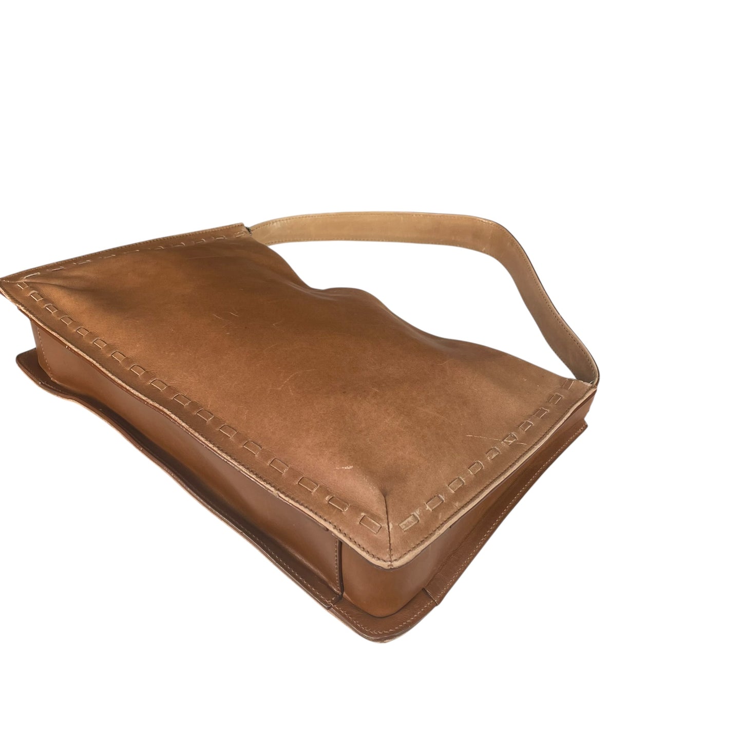 Coach Whitney Brown Distressed Leather 9467 Zip Stitch Trim Y2K Shoulder Bag