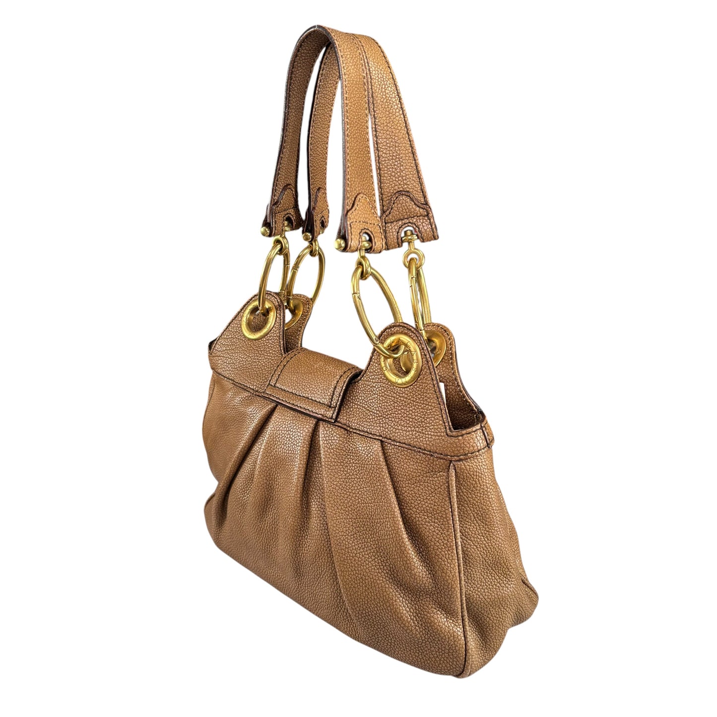 Dolce & Gabbana Golden Brown Pebbled Leather GHW Distressed Shoulder Hobo