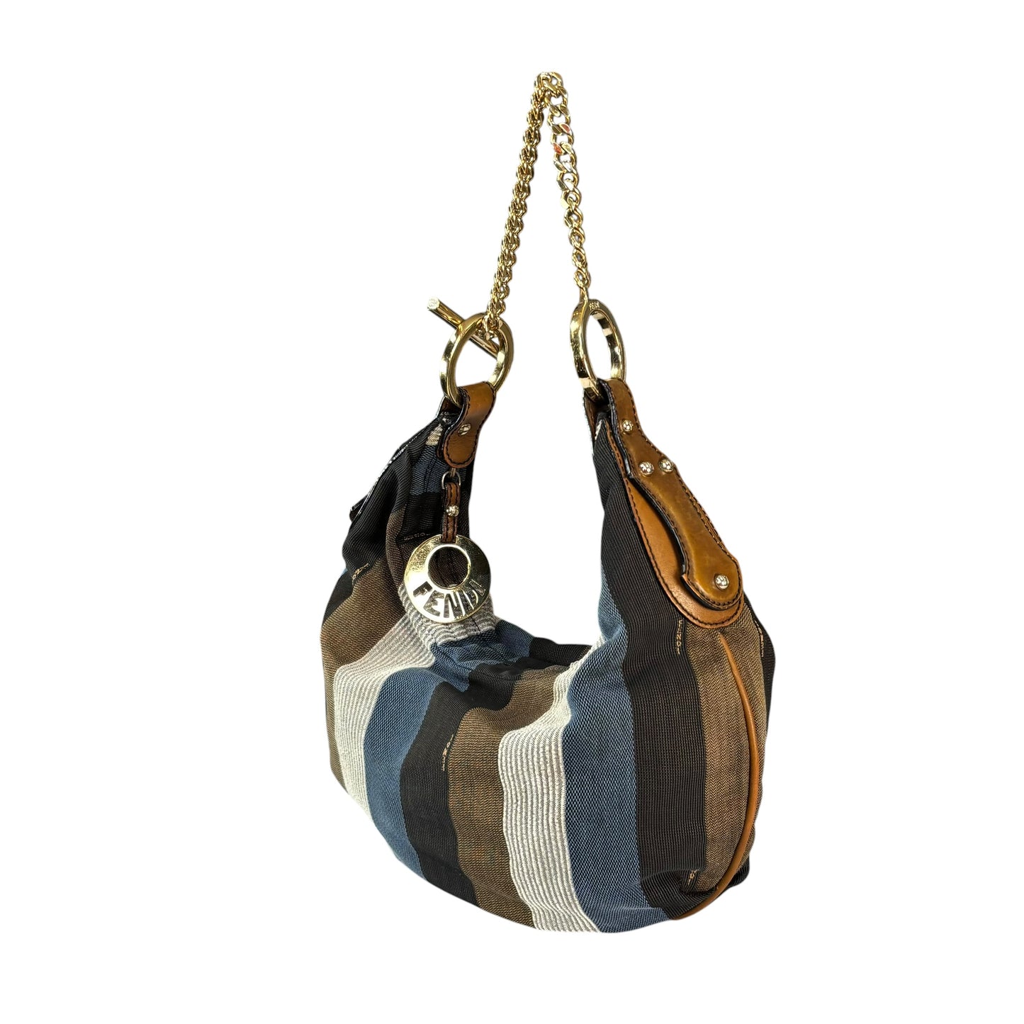Fendi Y2K Pequin Striped Multicolor Small Blue / Brown GHW Jacquard Hobo Purse